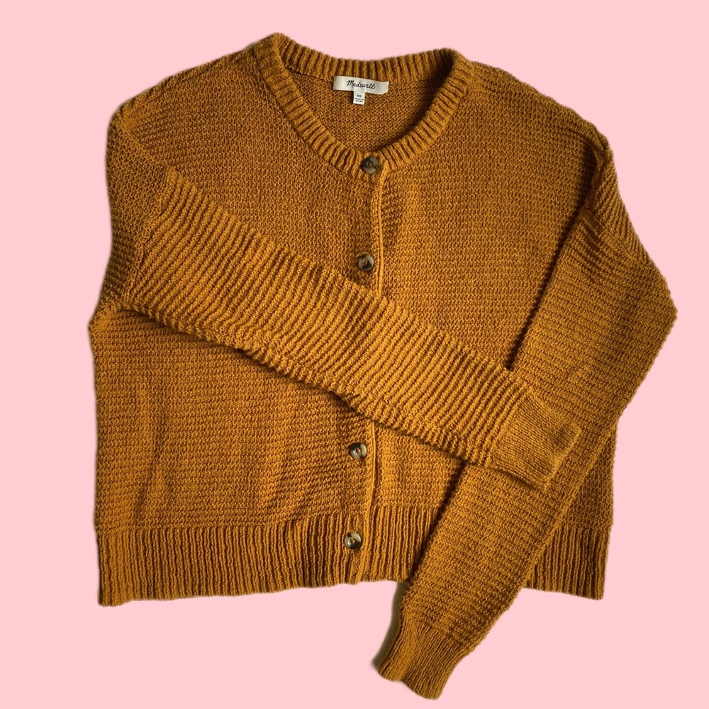 Madewell cropped summer cardi in Egyptian gold